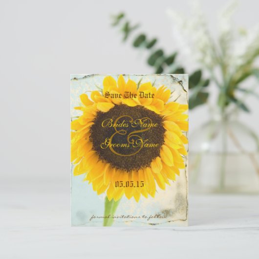 ダマスク動揺してひまわり結婚式の日付保存 セーブザデート (スタンド正面)