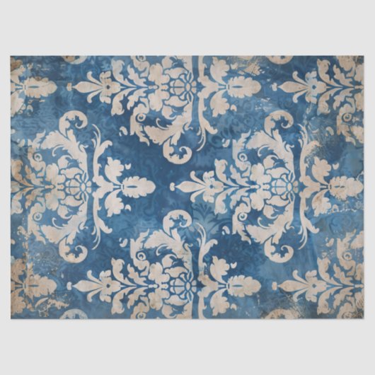 ダマスク動揺してブルーとイエローデクページ 薄葉紙 (正面)