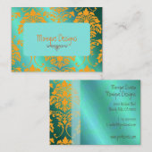 ダマスク名刺アクアとオレンジ 名刺 (正面/裏面)