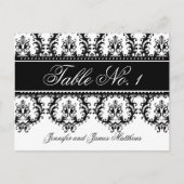 ダマスク名 黒 結婚式 テーブル番号カード インビテーションポストカード (正面)