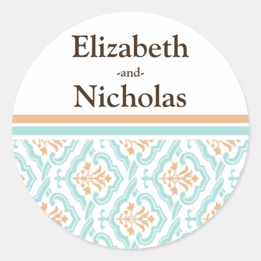 ダマスク壁紙フローラ結婚式招待状シール ラウンドシール (正面)