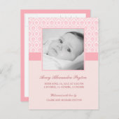 ダマスク大切ベビーガール誕生のお知らせ 案内ポストカード (正面/裏面)