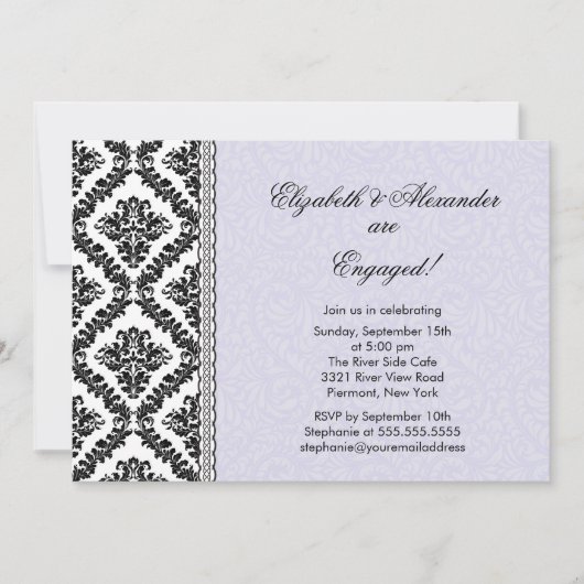ダマスク婚約パーティ招待状パープル 招待状 (正面)