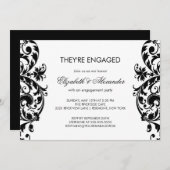 ダマスク婚約パーティ招待状白黒 招待状 (正面/裏面)