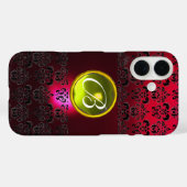 ダマスク宝石モノグラムイエロートパーズ、赤ルビー Case-Mate iPhoneケース (裏面 (横))