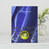 ダマスク宝石モノグラムシルクブルー 招待状 (スタンド正面)