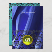 ダマスク宝石モノグラムシルクブルー 招待状 (正面/裏面)