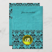 ダマスク宝石モノグラム シルク 青 黒 白 招待状 (正面/裏面)