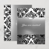 ダマスク宝石モノグラム 白 招待状 (正面/裏面)