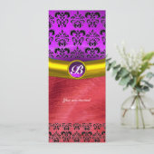 ダマスク宝石モノグラム 紫色 ヴィオレット シルク 招待状 (スタンド正面)