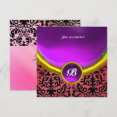 ダマスク宝石モノグラム 紫色 紫色 シルク 招待状 (正面/裏面)