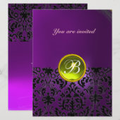 ダマスク宝石モノグラム 黄色 紫 招待状 (正面/裏面)