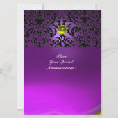 ダマスク宝石モノグラム 黄色 紫 招待状 (裏面)