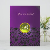 ダマスク宝石モノグラム 黄 紫 招待状 (スタンド正面)