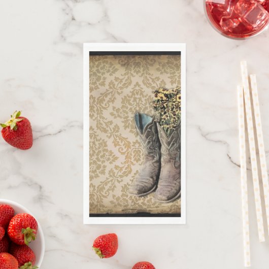 ダマスク山花西部の国のカウボーイのブーツ (インサイチュ)