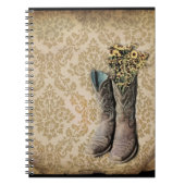 ダマスク山花西部の国のカウボーイのブーツ ノートブック (正面)