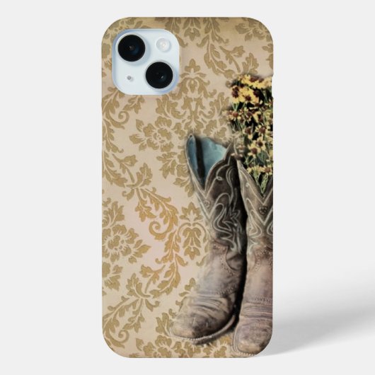 ダマスク山花西部の国のカウボーイのブーツ Case-Mate iPhoneケース (裏面)