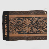 ダマスク工具付き皮革花模様カスタム ゴルフタオル (横)