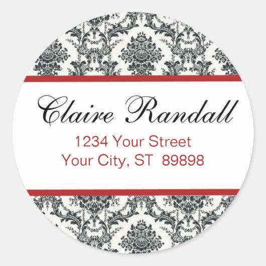 ダマスク差出人住所ラベル(#LABL 009) ラウンドシール (正面)