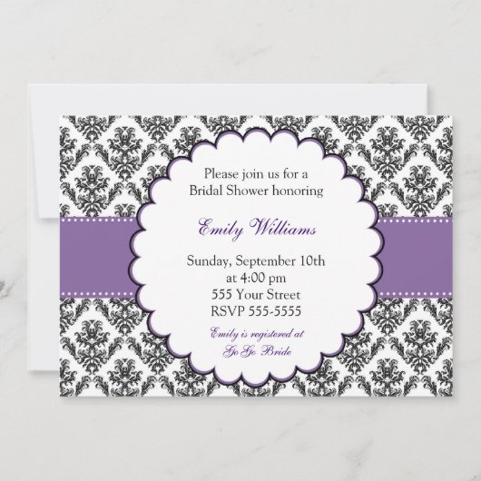 ダマスク招待状 ブライズシャワー パープル 招待状 (正面)