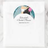 ダマスク新婦ブライダルシャワーステッカーターコイズ ラウンドシール (バッグ)