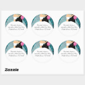 ダマスク新郎新婦アドレスステッカーターコイズ ラウンドシール (シート)