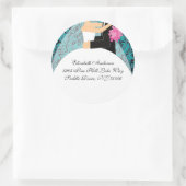 ダマスク新郎新婦アドレスステッカーターコイズ ラウンドシール (バッグ)