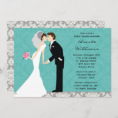 ダマスク新郎新婦ウェディングシャワー招待状 招待状 (正面/裏面)