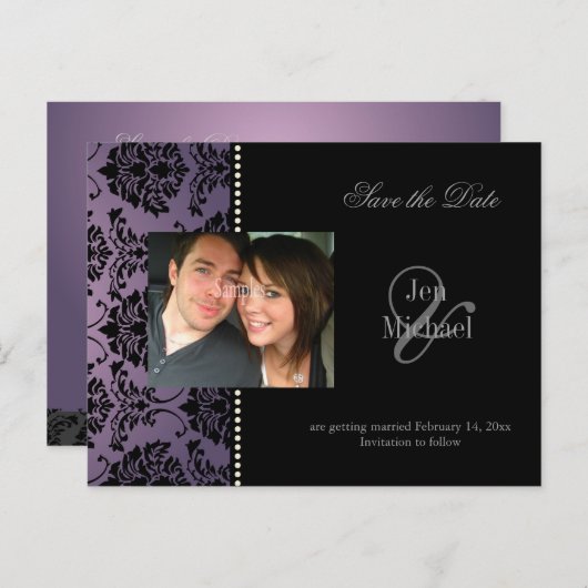 ダマスク日付の写真はがきを保存する 案内ポストカード (正面/裏面)