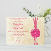 ダマスク明るい赤紫色ガーベラデイジー結婚式招待状 招待状 (スタンド正面)