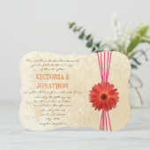 ダマスク明るい赤紫色ガーベラデイジー結婚式招待状 招待状 (スタンド正面)