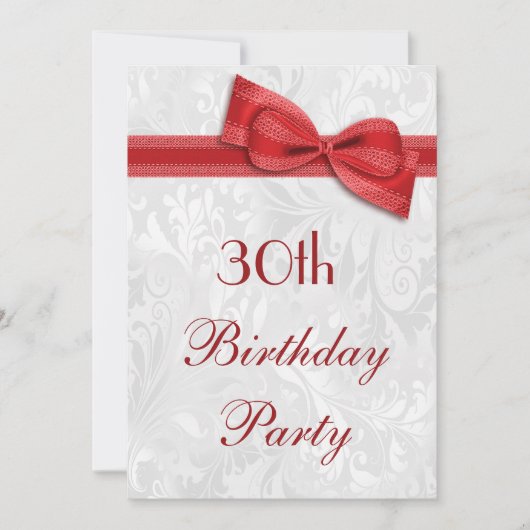 ダマスク柄とカチューシャのリボンの30歳の誕生日パーティー 招待状 (正面)