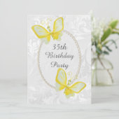 ダマスク柄と蝶のデザインが華やかな35歳の誕生日ダブルサイドカード 招待状 (スタンド正面)