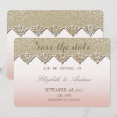 ダマスク柄のエレガントな結婚式のSave the date セーブザデート (正面/裏面)