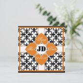 ダマスク柄のハートの花のSave the Dateのお知らせ セーブザデート (スタンド正面)