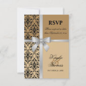 ダマスク柄のフェイクシルバーリボン 秋の結婚式 RSVP カード (正面)