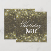 ダマスク柄のホリデー招待状、シャンパンの泡 招待状 (正面/裏面)