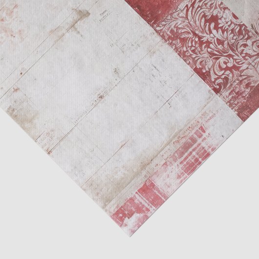 ダマスク柄のレッド＋ホワイトコラージュ distressed 薄葉紙 (詳細)