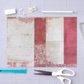 ダマスク柄のレッド＋ホワイトコラージュ distressed 薄葉紙 (クラフト)
