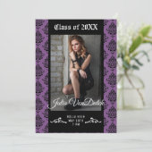 ダマスク柄の卒業発表/パーティー招待状 招待状 (スタンド正面)