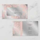 ダマスク柄の名刺、淡いピンクのシルバートーン 名刺 (正面/裏面)