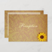 ダマスク柄の花 sunflower がプリントされた、ウェディング インビテーション セット（田舎風 (正面/裏面)
