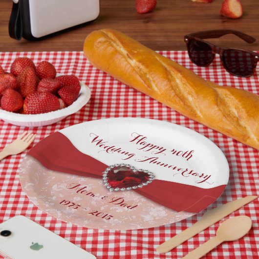 ダマスク柄40周年結婚記念日ペーパープレート ペーパープレート (ピクニック)