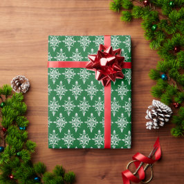 ダマスク柄 グリーン クリスマス ホリデー ラッピングペーパー