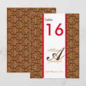 ダマスク柄 ブラウン オレンジ レッド テーブルナンバーカード ポストカード (正面/裏面)