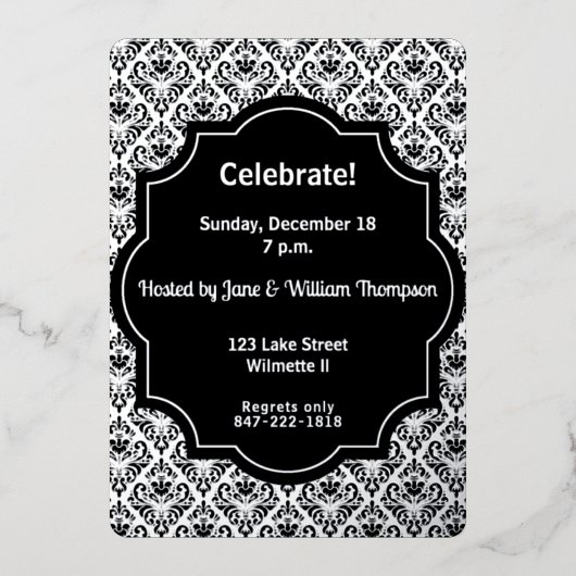 ダマスク柄 箔招待状 (正面)