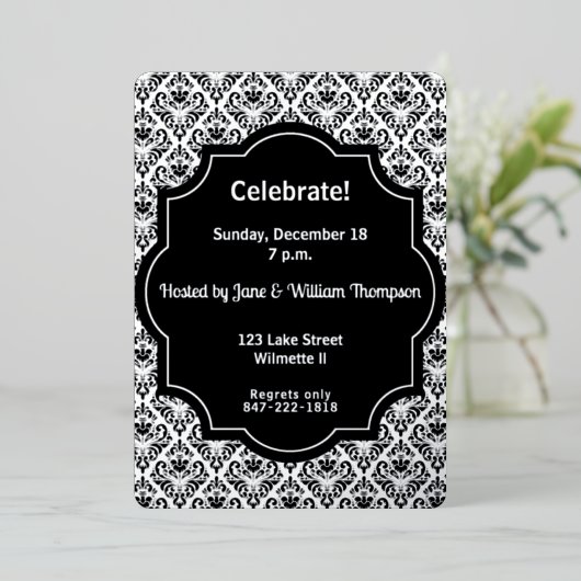 ダマスク柄 箔招待状 (立ち正面)