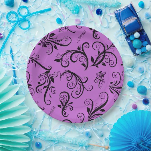 ダマスク柄、紫ダマスクフランスの、ダマスク ペーパープレート (パーティー)
