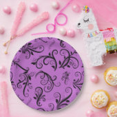 ダマスク柄、紫ダマスクフランスの、ダマスク ペーパープレート (パーティー)