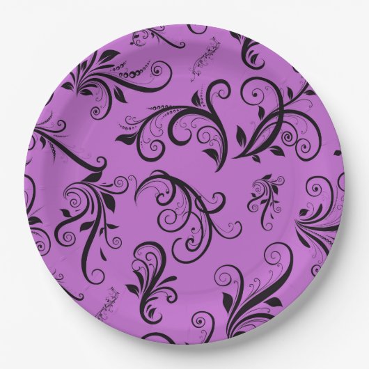 ダマスク柄、紫ダマスクフランスの、ダマスク ペーパープレート (正面)
